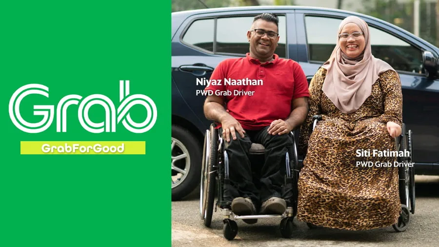 Pasangan Orang Kurang Upaya menggunakan Grab